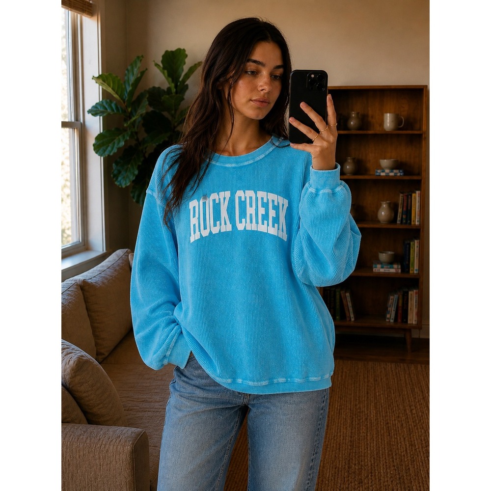 Oversized Graphic Sweatshirt S‎ Blue Rock Creek Corded Pullover Boxy Athleisure